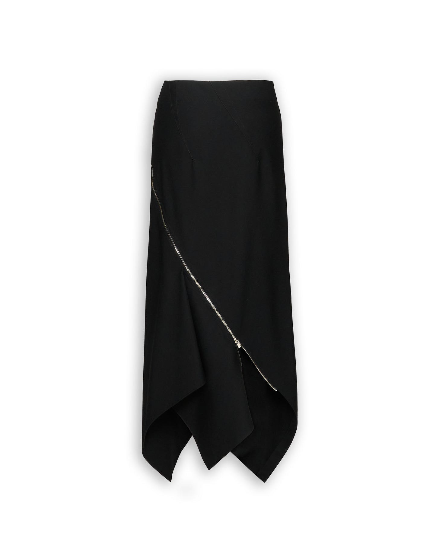 COMPACT WOOL TWILL SPIRAL SEAMED ZIPPED SKIRT