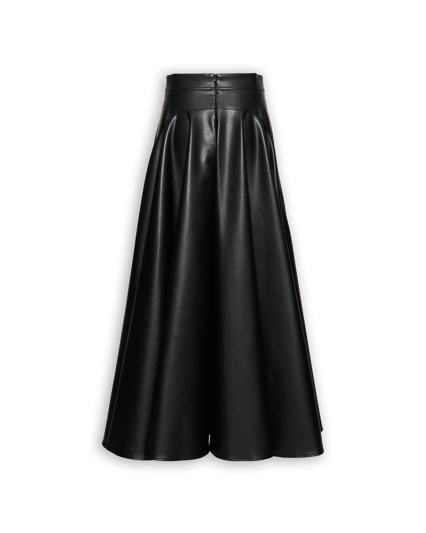 FAUX LEATHER BACK FLARED MAXI SKIRT