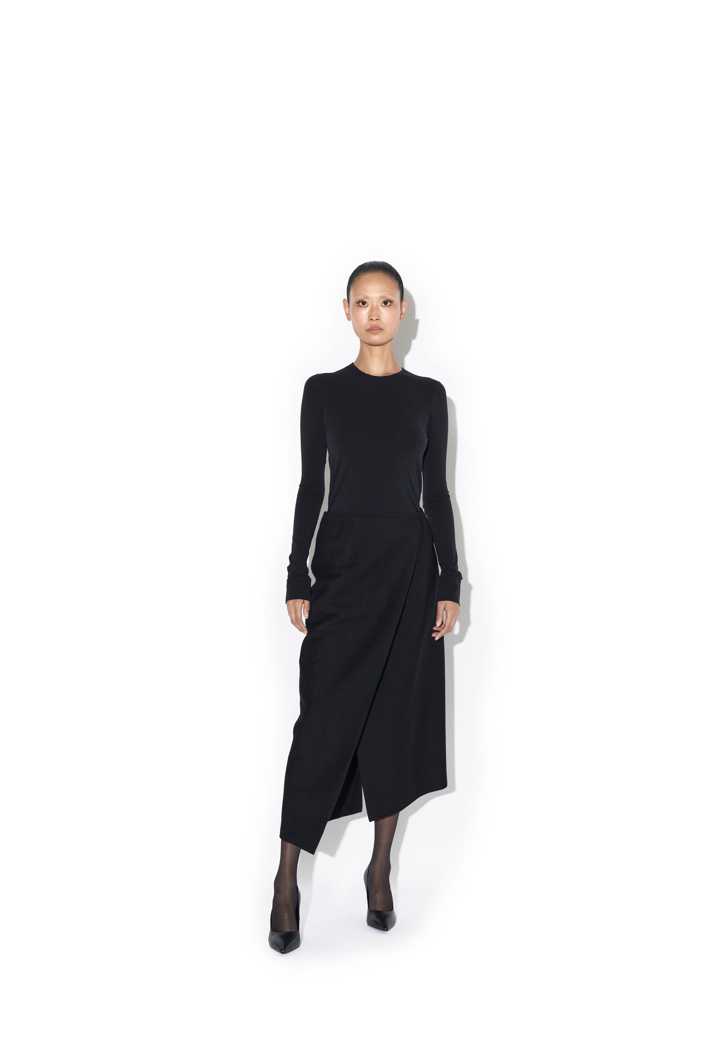 PAPER WOOL ASYMMETRICAL WRAP SKIRT