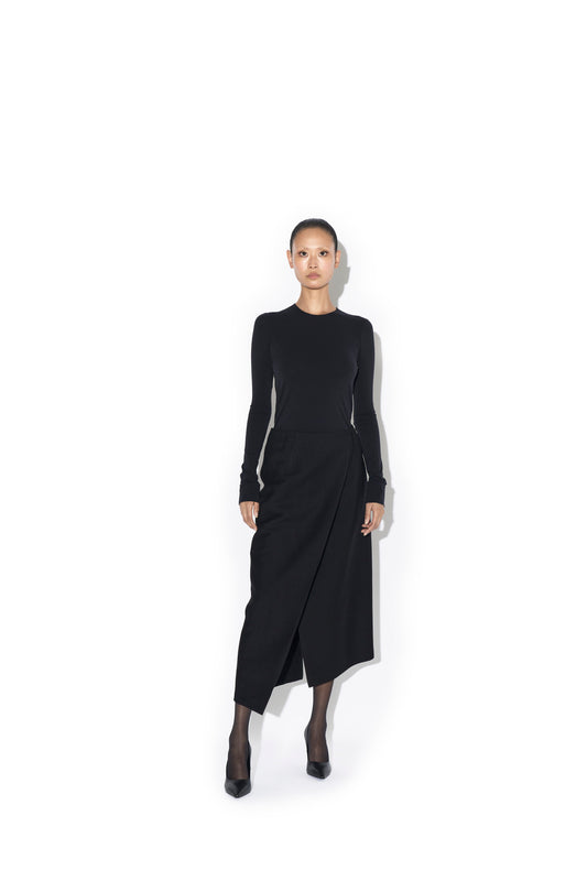 PAPER WOOL ASYMMETRICAL WRAP SKIRT
