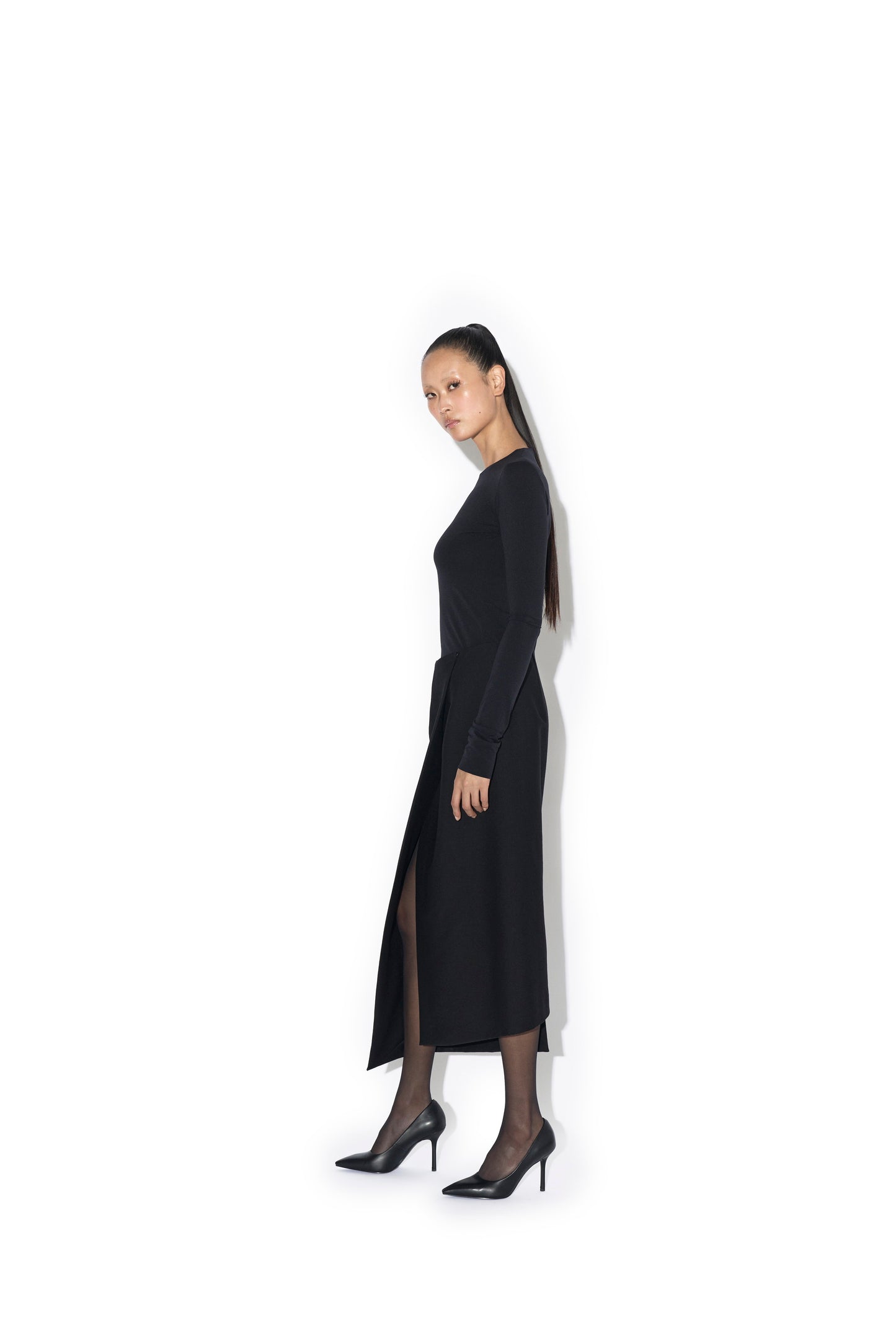 PAPER WOOL ASYMMETRICAL WRAP SKIRT
