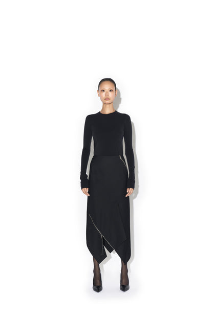 COMPACT WOOL TWILL SPIRAL SEAMED ZIPPED SKIRT
