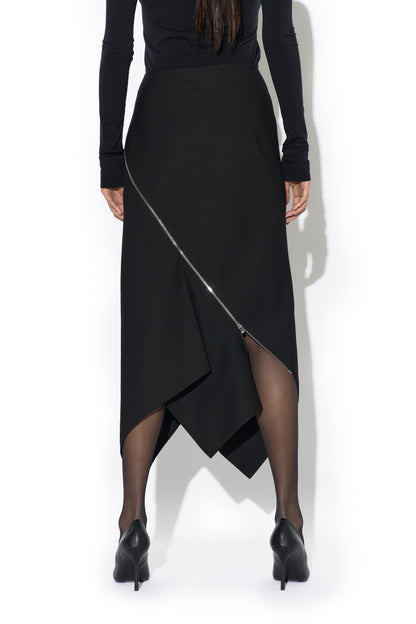 COMPACT WOOL TWILL SPIRAL SEAMED ZIPPED SKIRT