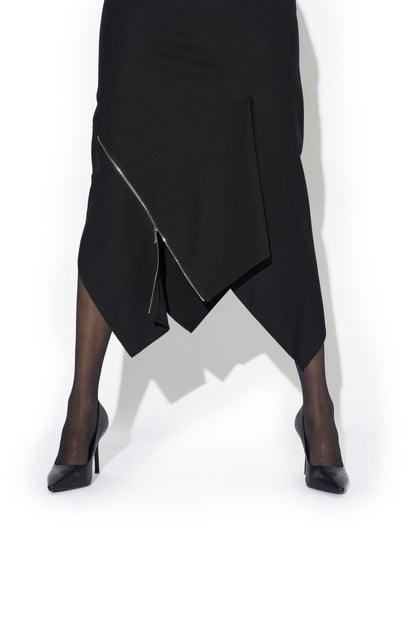 COMPACT WOOL TWILL SPIRAL SEAMED ZIPPED SKIRT