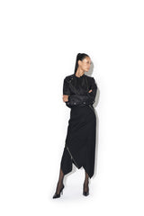COMPACT WOOL TWILL SPIRAL SEAMED ZIPPED SKIRT