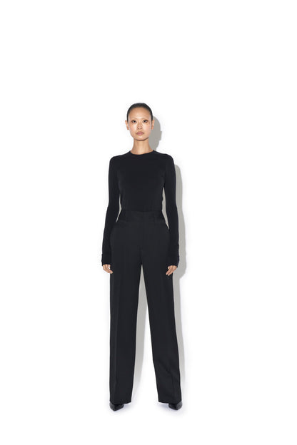 COMPACT WOOL TWILL WIDE WAISTBAND MEN’S TROUSERS