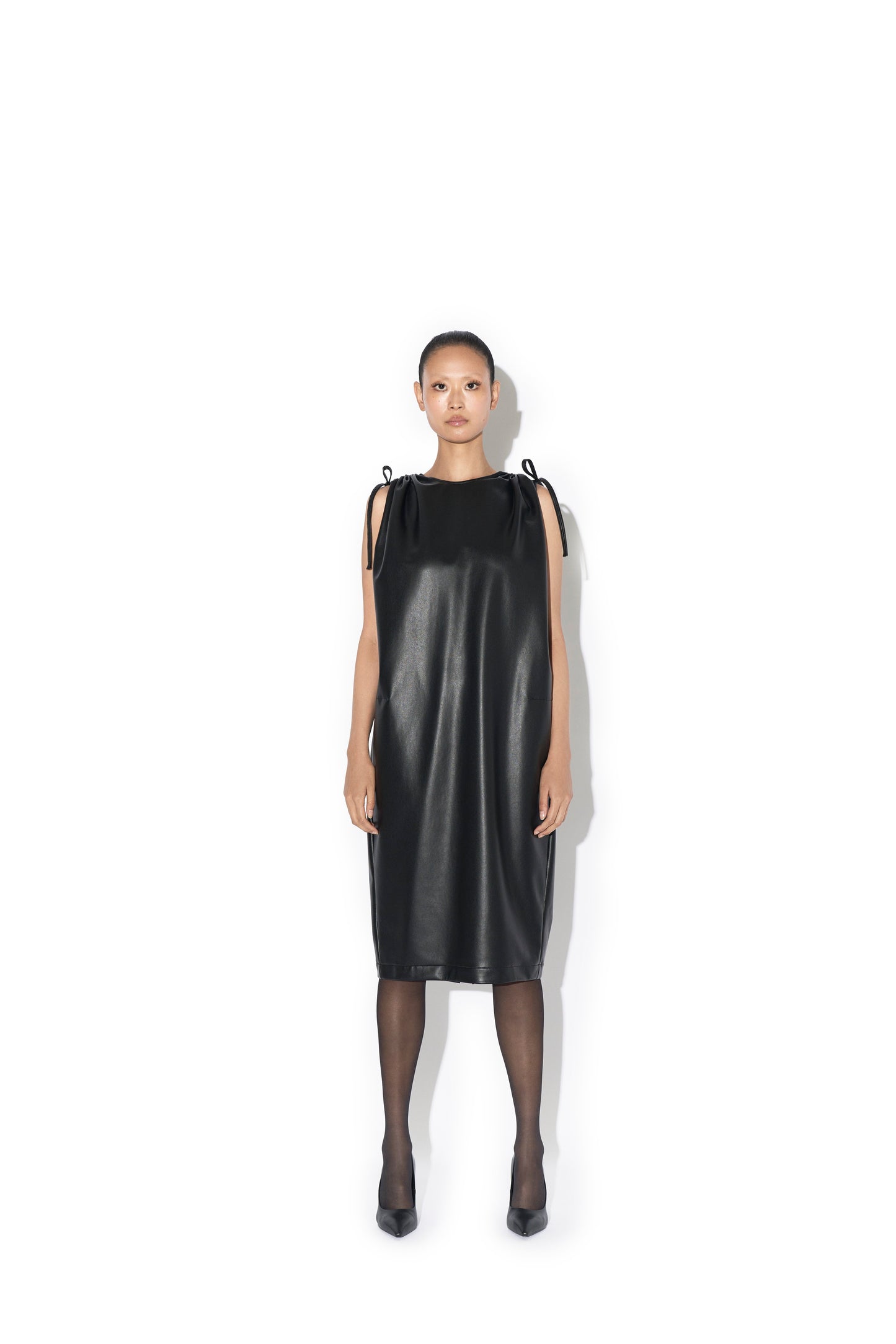 FAUX LEATHER COCOON SHAPED DRESS