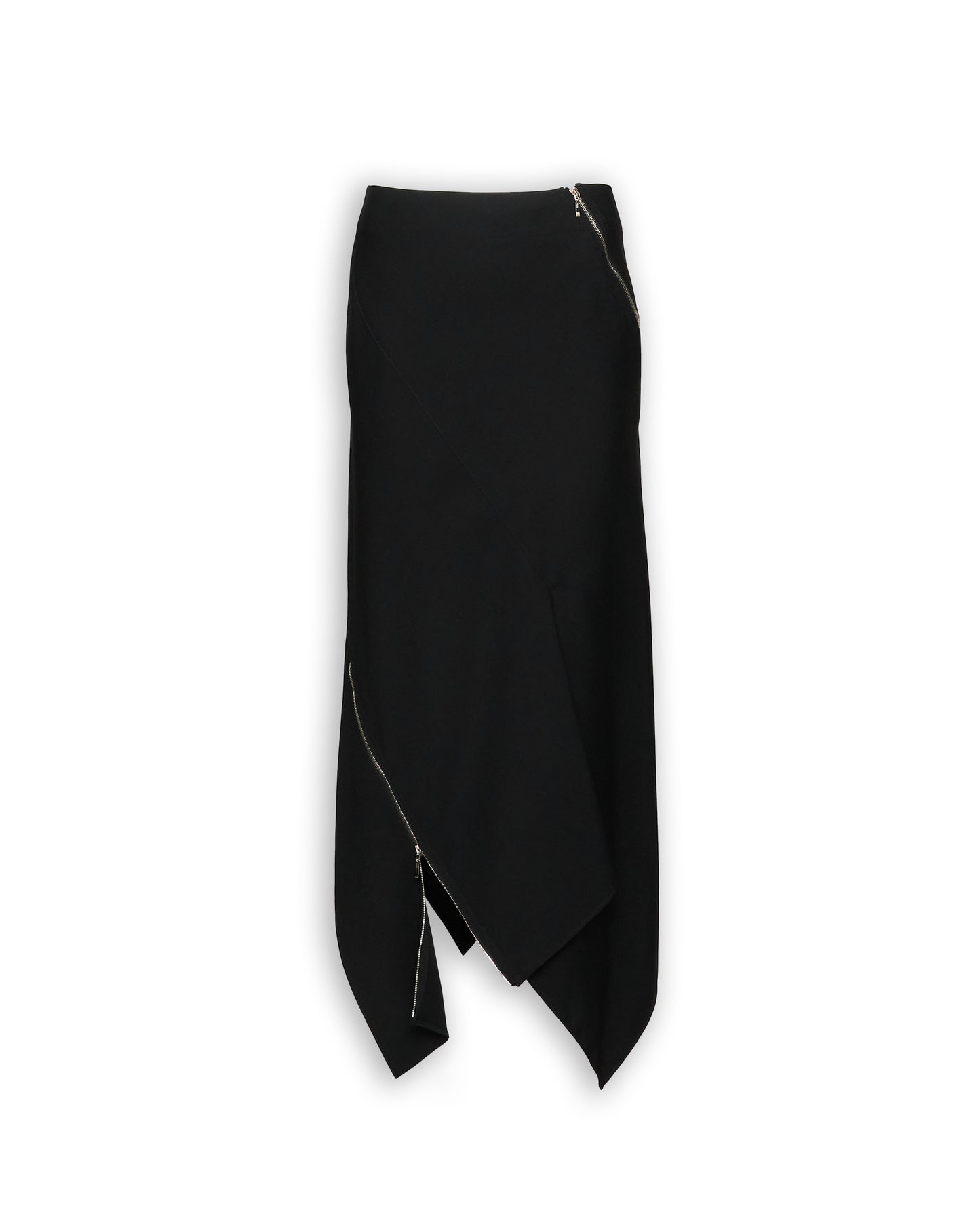 COMPACT WOOL TWILL SPIRAL SEAMED ZIPPED SKIRT
