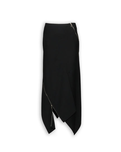 COMPACT WOOL TWILL SPIRAL SEAMED ZIPPED SKIRT
