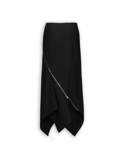 COMPACT WOOL TWILL SPIRAL SEAMED ZIPPED SKIRT