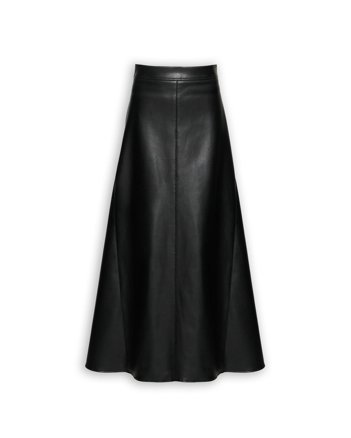 FAUX LEATHER BACK FLARED MAXI SKIRT
