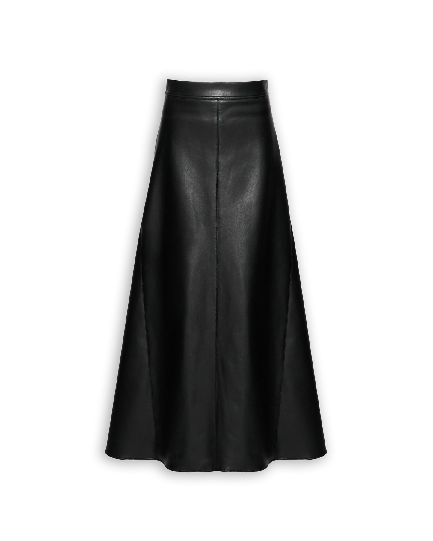 FAUX LEATHER BACK FLARED MAXI SKIRT