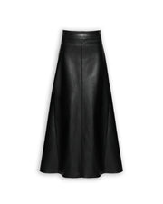 FAUX LEATHER BACK FLARED MAXI SKIRT