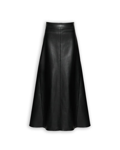 FAUX LEATHER BACK FLARED MAXI SKIRT