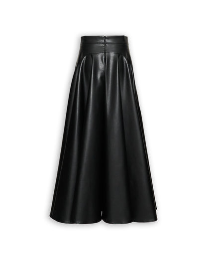 FAUX LEATHER BACK FLARED MAXI SKIRT